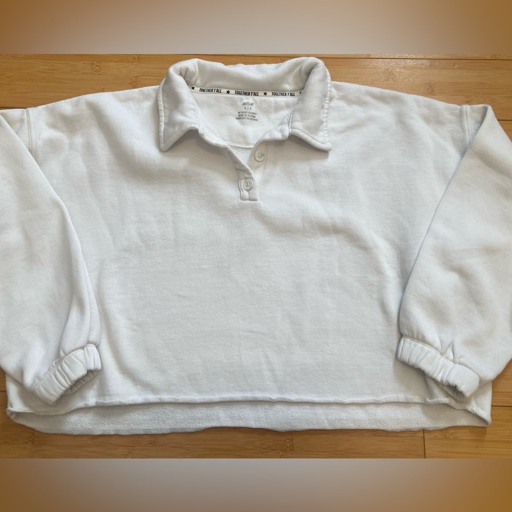 Aerie Cropped Fleece Pullover Sweatshirt White Size S - Picture 2 of 6